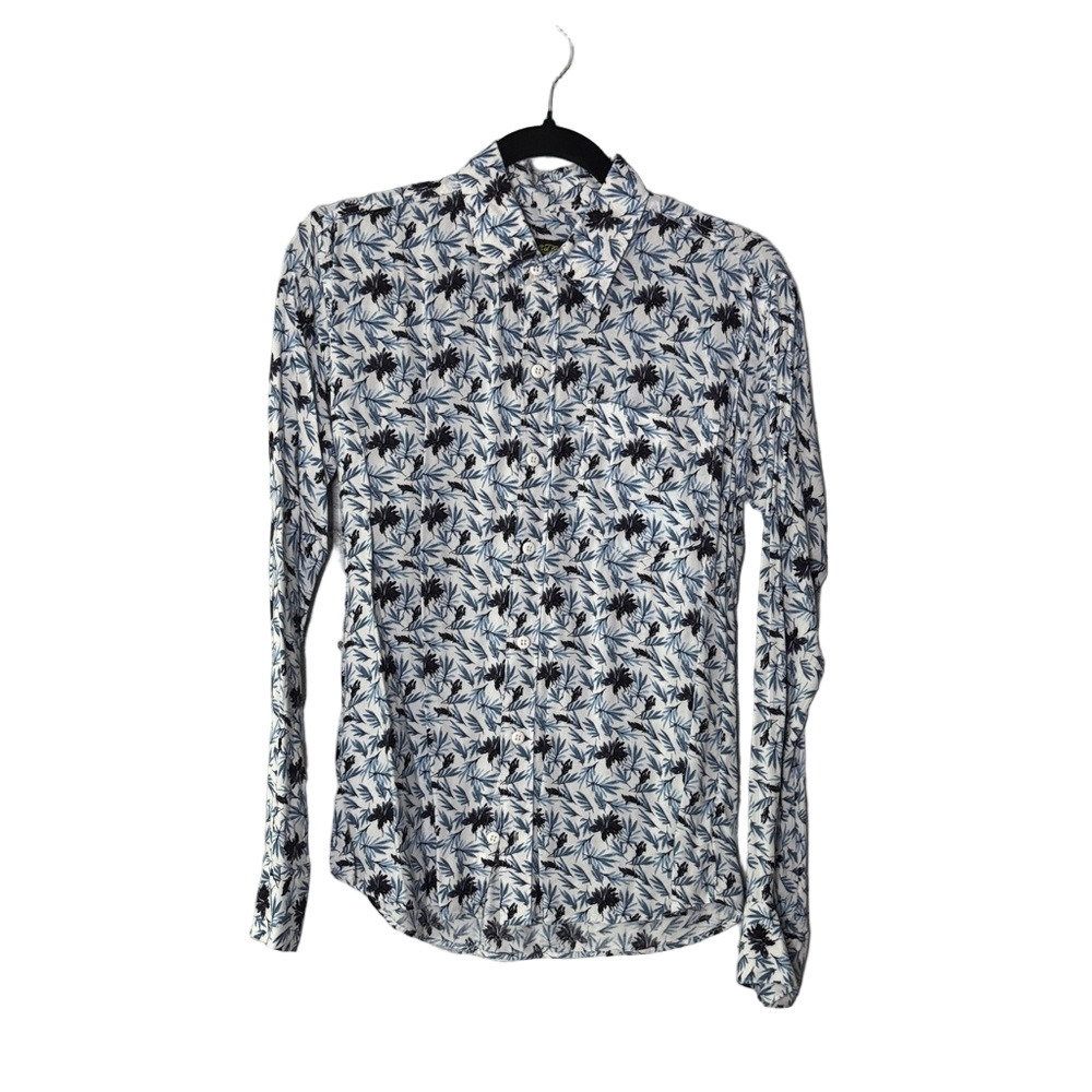 Ed Hardy Blue Floral Patterned Men's Button Down Shirt